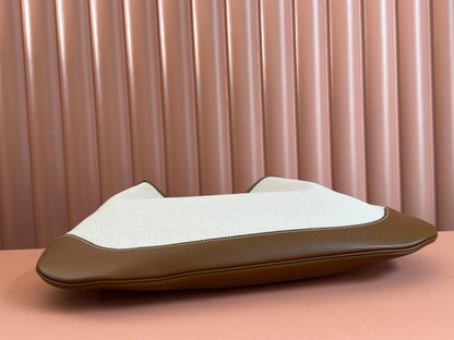 B LARGE SHOULDER BAG 49 IN NATURAL CANVAS AND BROWN CALFSKIN