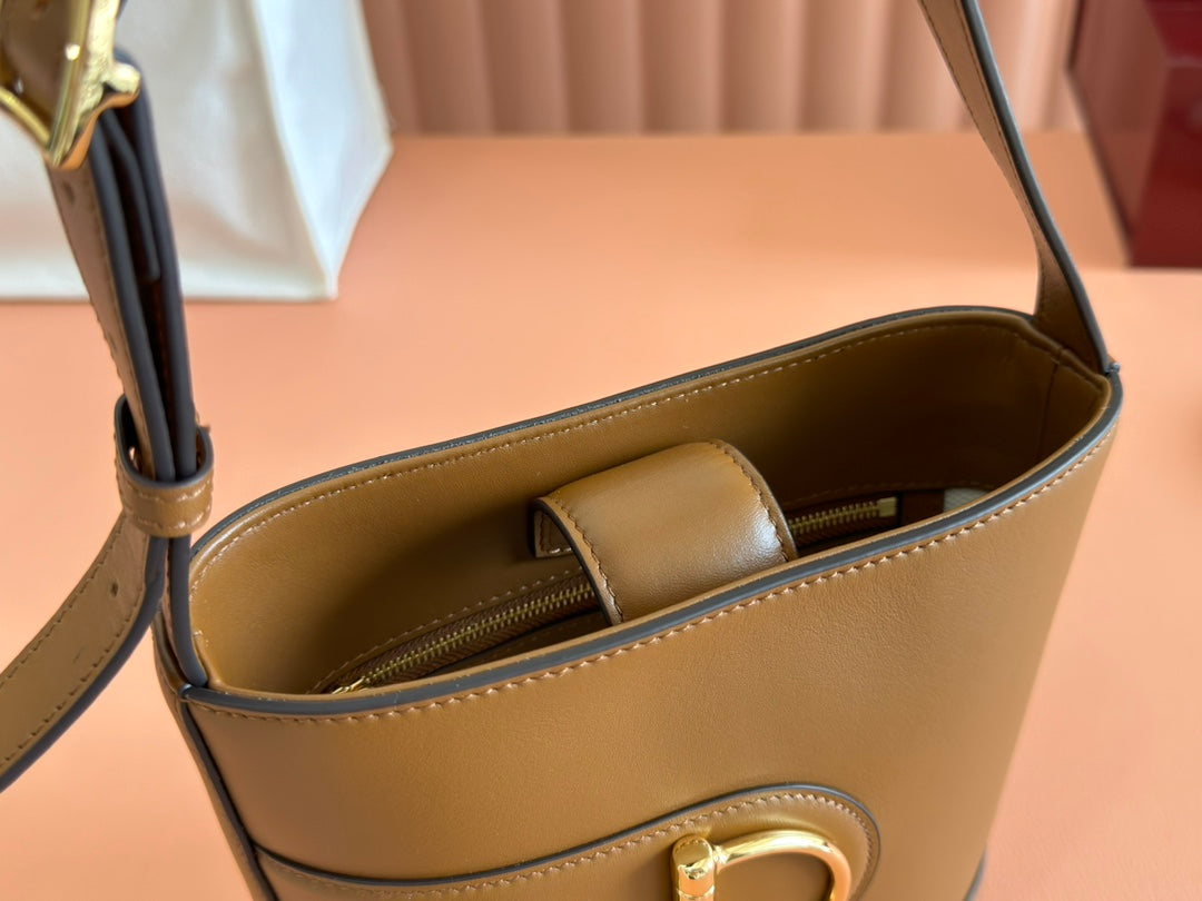 73 SMALL BUCKET BAG 20 IN BROWN SMOOTH CALFSKIN