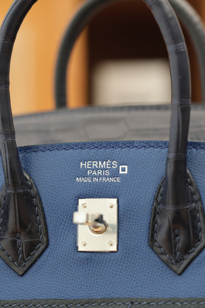 BIRKIN FAUBOURG TOUCH 20 IN NAVY MIX CLASSIC BLUE CALFSKIN WITH SILVER HARDWARE (MADE-TO-ODER)