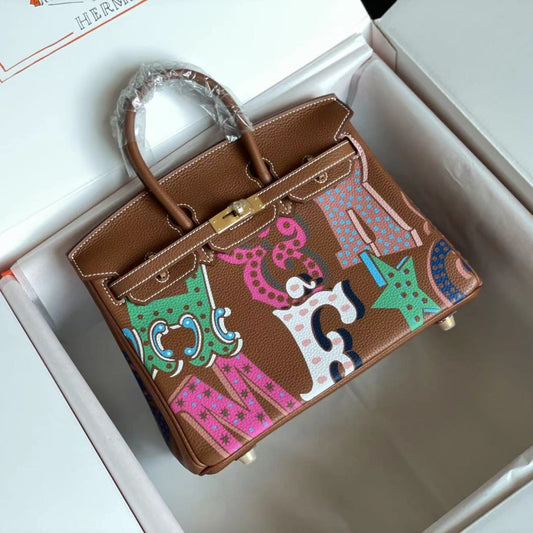 BIRKIN 25 BAG IN CHOCOLATE BROWN CALFSKIN WITH COLORFUL STICKER (MADE-TO-ODER)