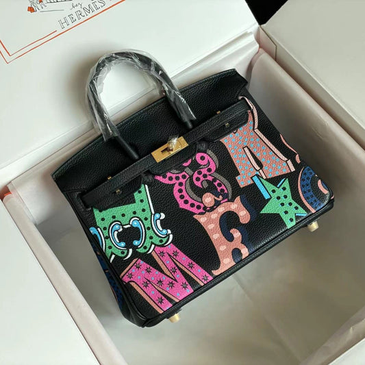 BIRKIN 25 BAG IN BLACK CALFSKIN WITH COLORFUL STICKER (MADE-TO-ODER)