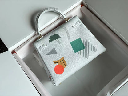 BIRKIN 25 BAG IN WHITE CALFSKIN WITH COLORFUL STICKER (MADE-TO-ODER)