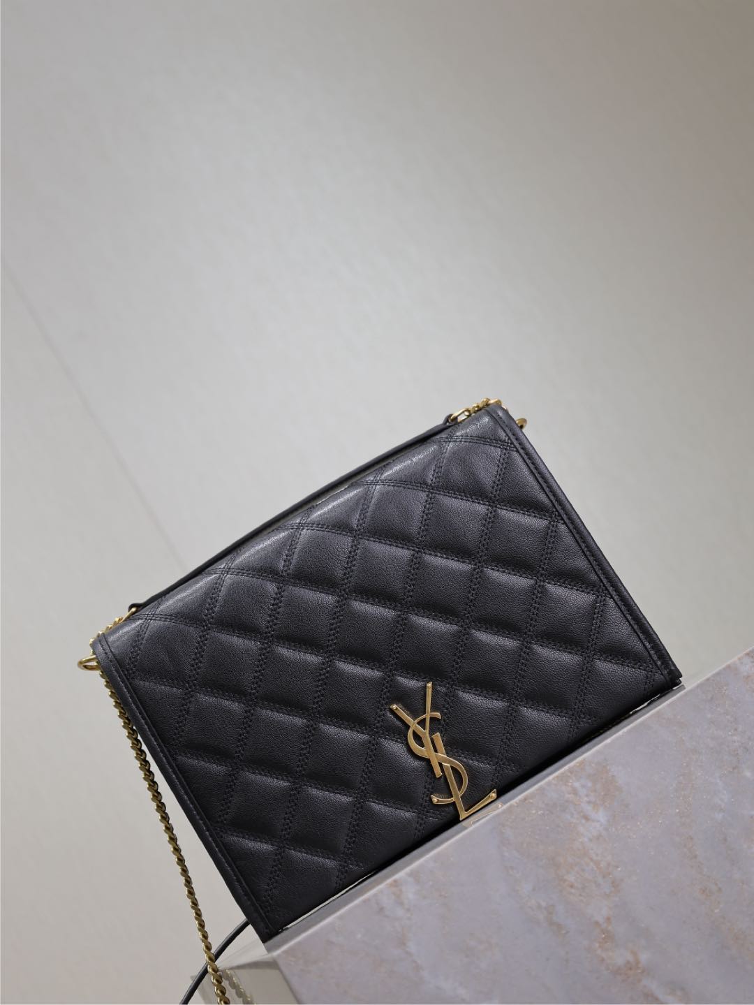 BECKY 26 IN BLACK QUILTED LAMBSKIN GOLD HARDWARE