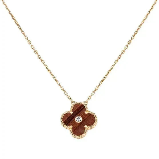 [Clover Jewelry]クローバー 15MM ダイヤモンドとイエロータイガーアイアゲートのネックレス