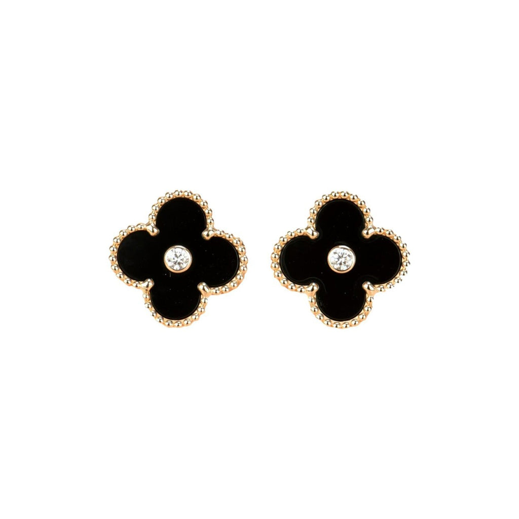 [Clover Jewelry]クローバー ミディアム 1 モチーフ オニキス ダイヤモンド ピアス