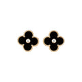 [Clover Jewelry]クローバー ミディアム 1 モチーフ オニキス ダイヤモンド ピアス