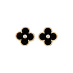 [Clover Jewelry]クローバー ミディアム 1 モチーフ オニキス ダイヤモンド ピアス