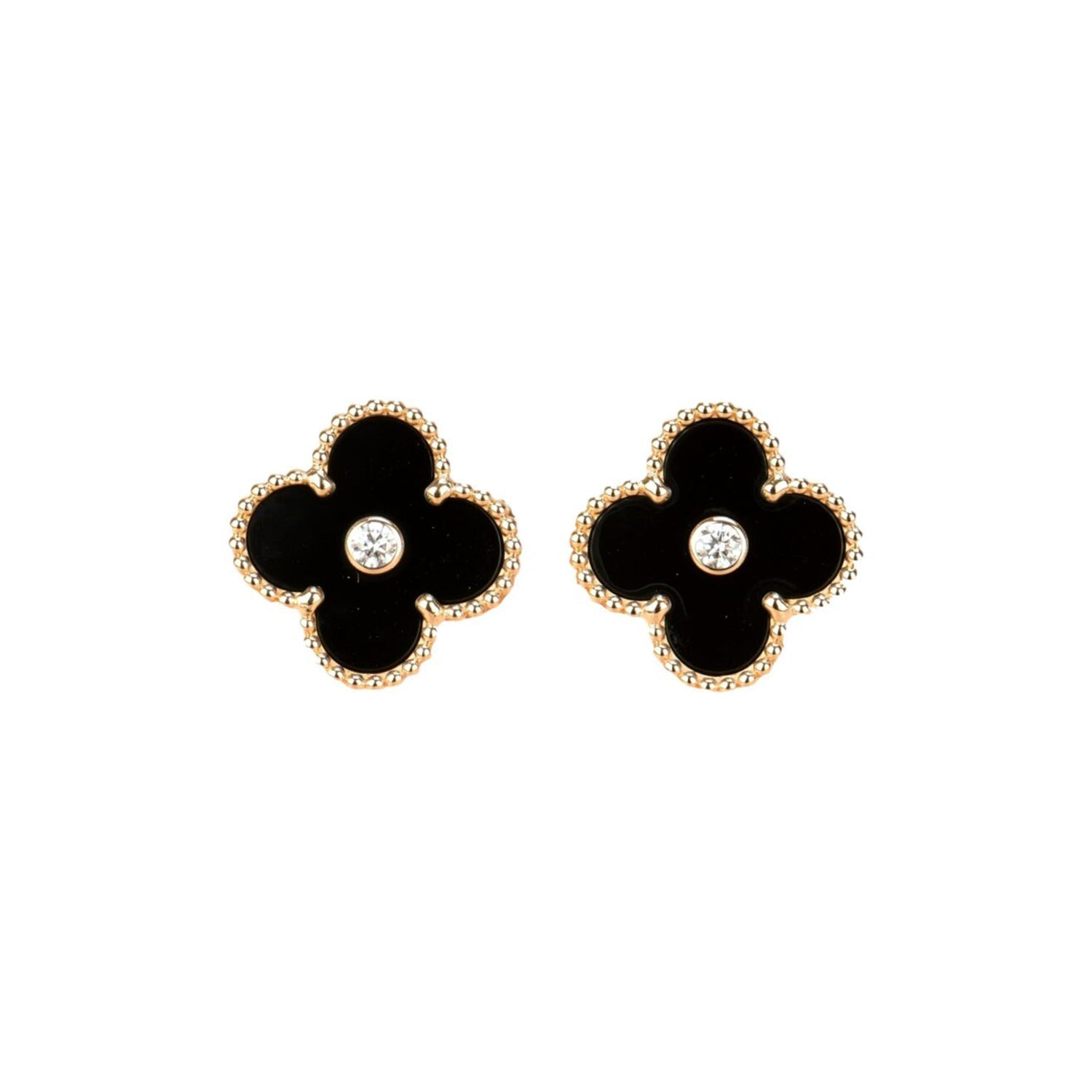 [Clover Jewelry]クローバー ミディアム 1 モチーフ オニキス ダイヤモンド ピアス