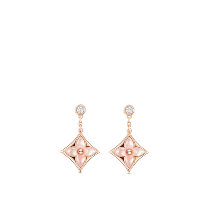 [Clover Jewelery]DOUBLE STAR PINK GOLD MOP DROP EARRINGS
