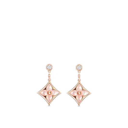 [Clover Jewelery]DOUBLE STAR PINK GOLD MOP DROP EARRINGS