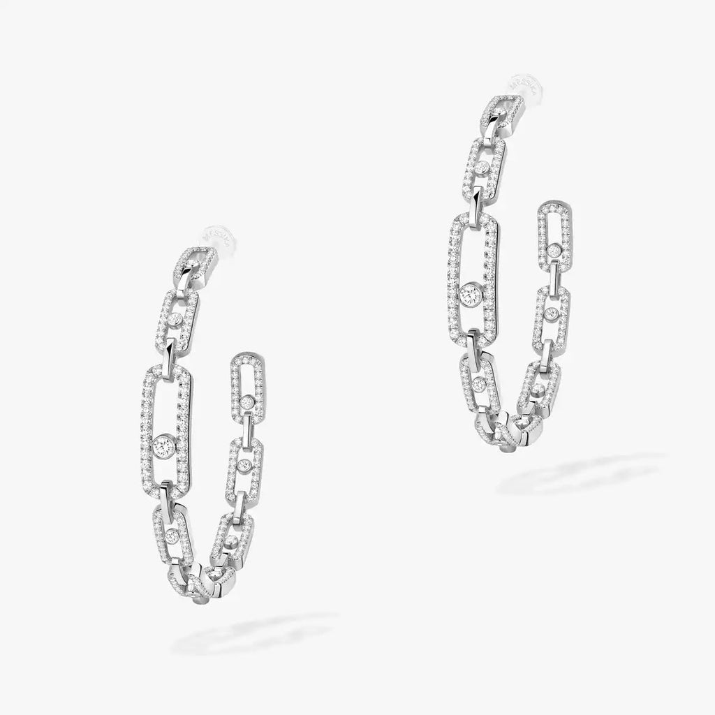 [[Clover Jewelry]Move Link Diamond Hoop Earrings