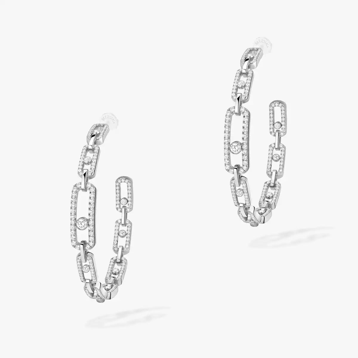 [[Clover Jewelry]Move Link Diamond Hoop Earrings