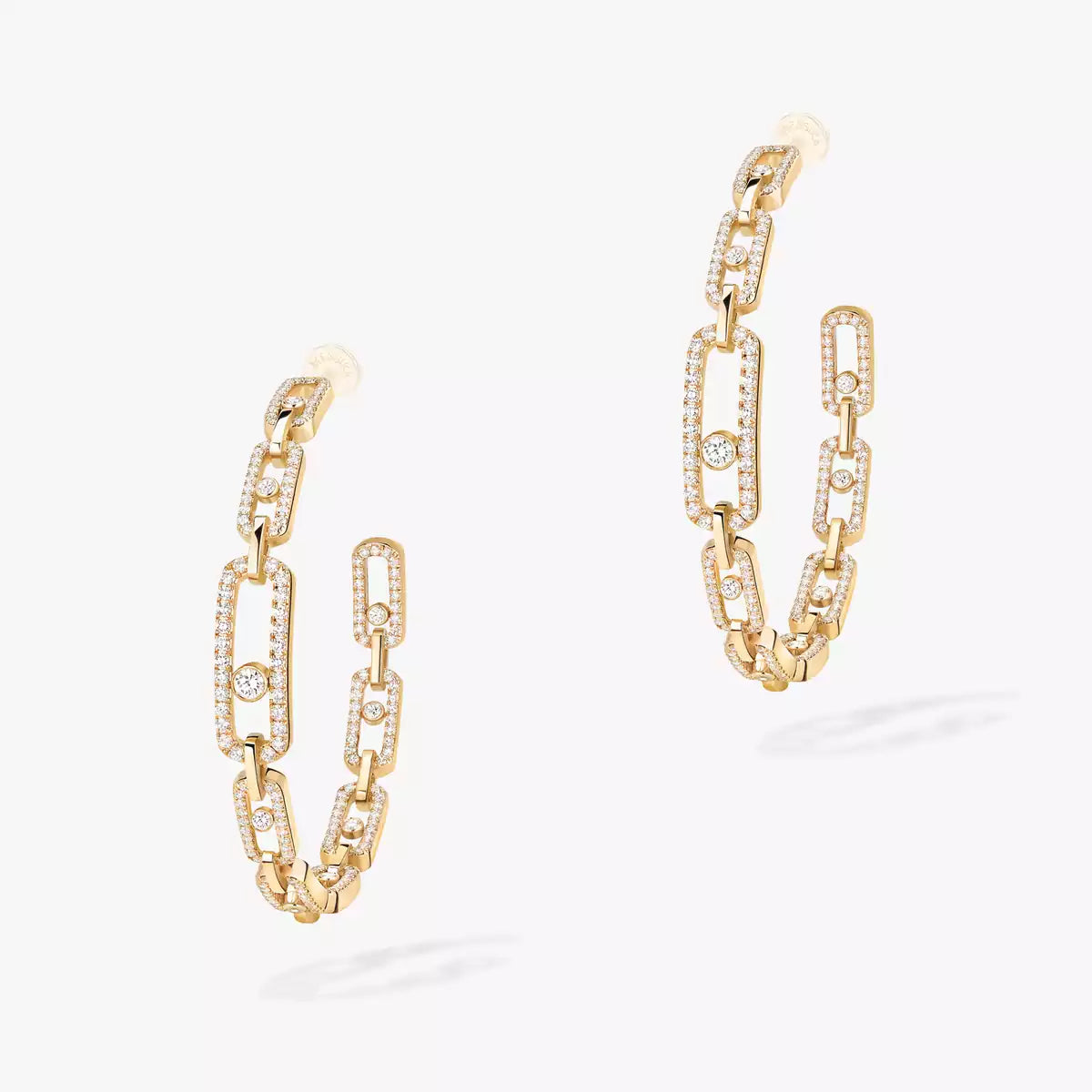 [[Clover Jewelry]Move Link Diamond Hoop Earrings