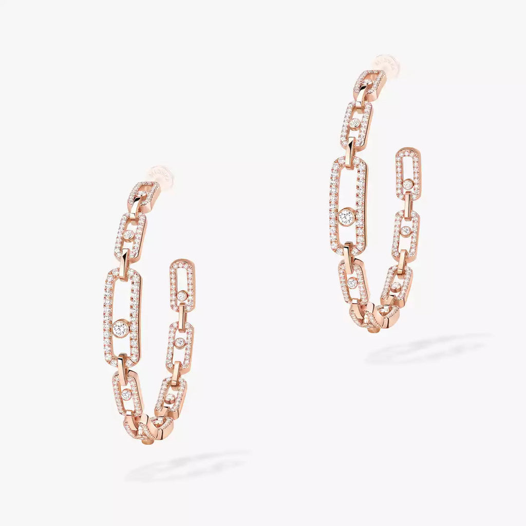[[Clover Jewelry]Move Link Diamond Hoop Earrings