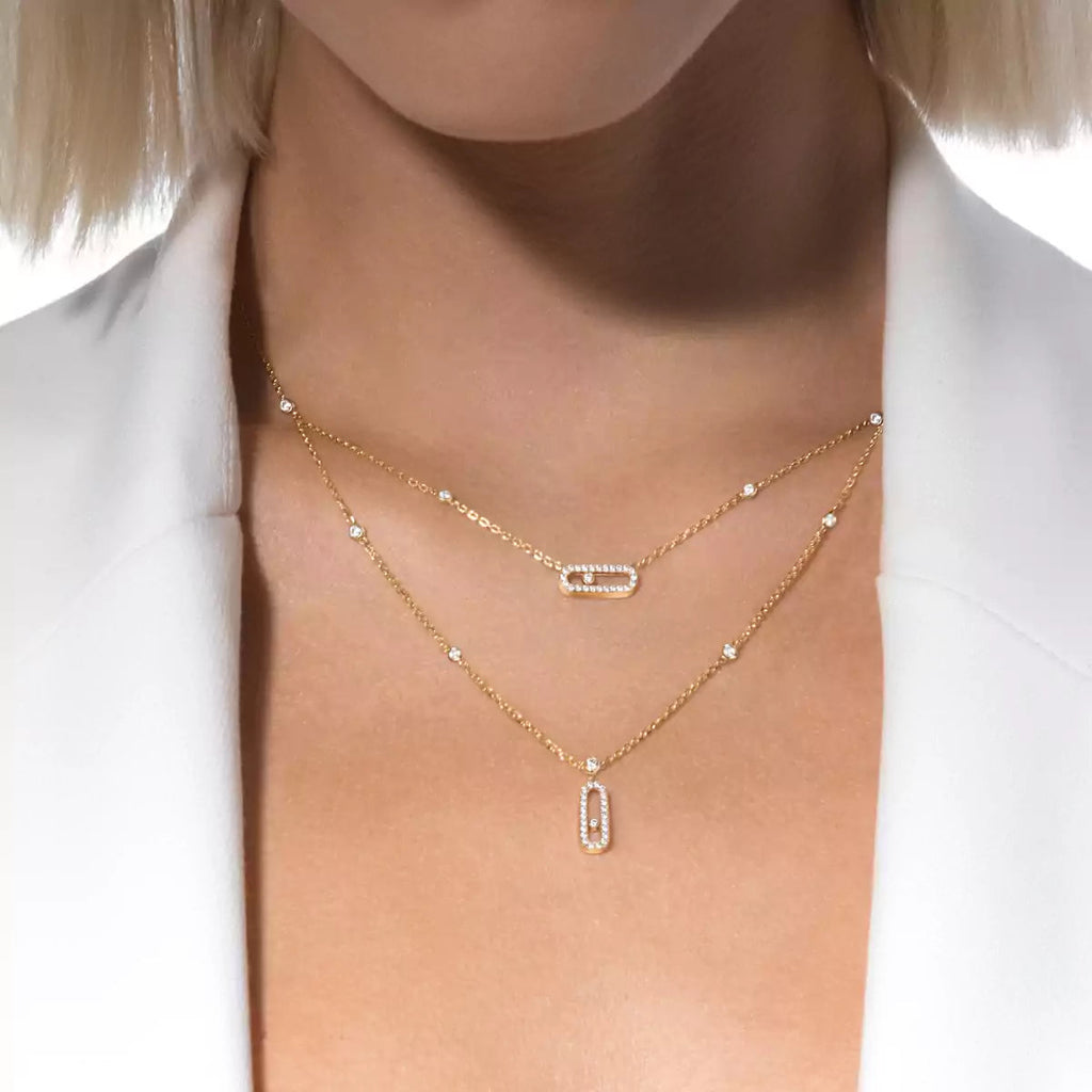 [Clover Jewelry]2 Rows Rose Gold Diamond Pave_ Necklace Move Uno