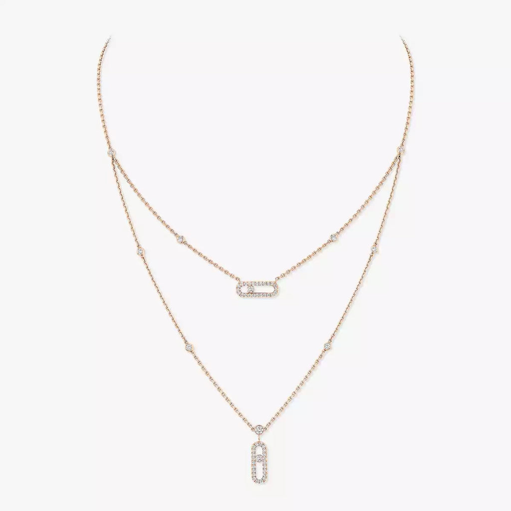 [Clover Jewelry]2 Rows Rose Gold Diamond Pave_ Necklace Move Uno