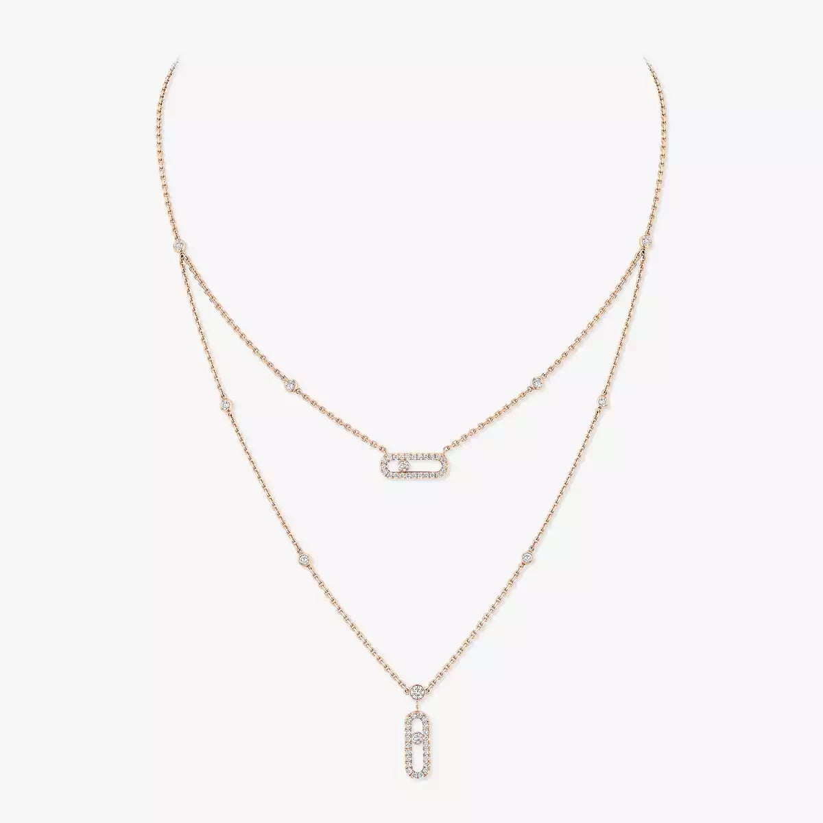 [Clover Jewelry]2 Rows Rose Gold Diamond Pave_ Necklace Move Uno