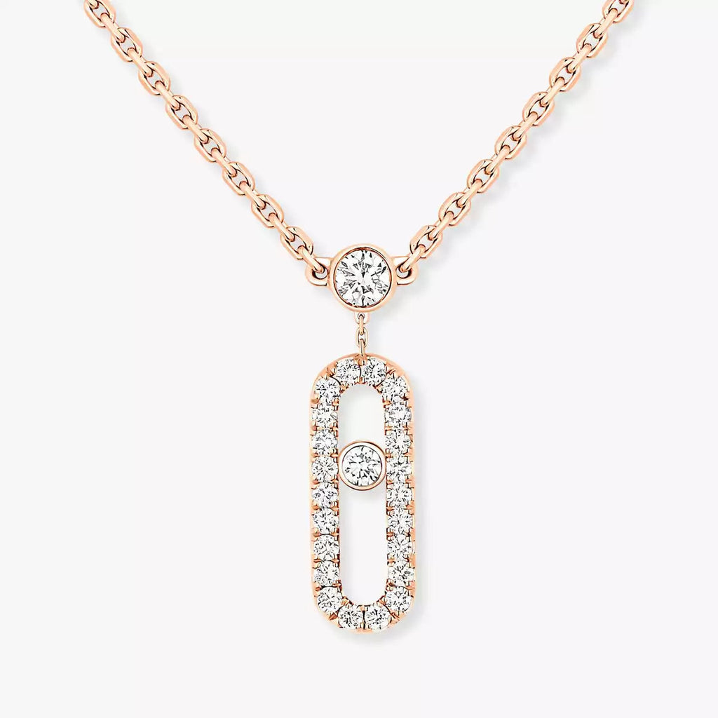 [Clover Jewelry]2 Rows Rose Gold Diamond Pave_ Necklace Move Uno
