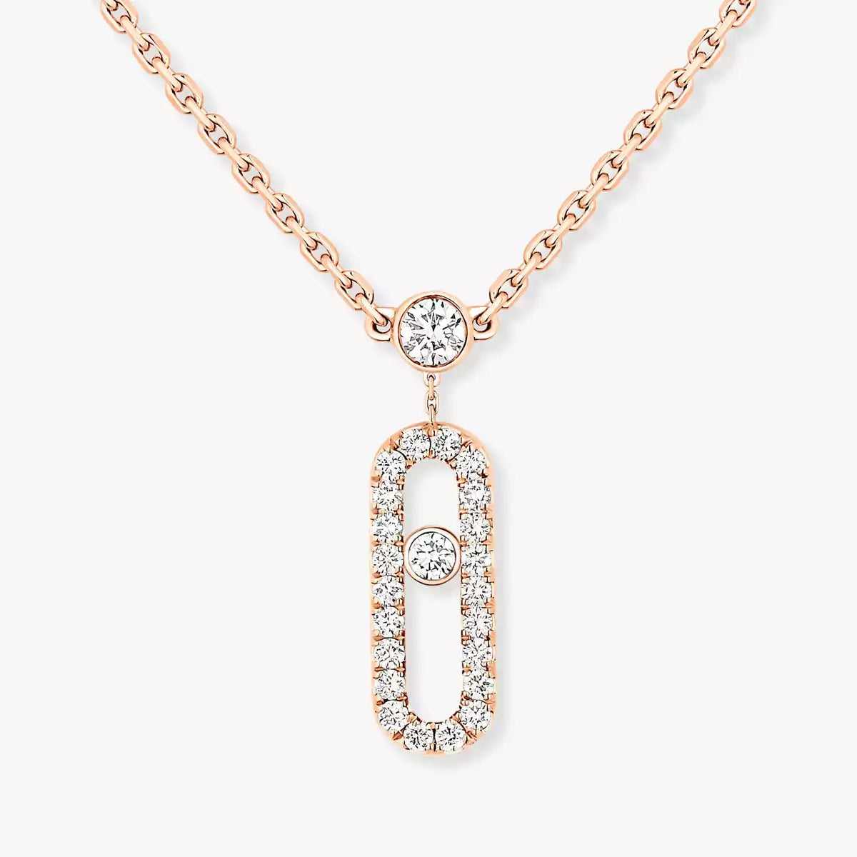 [Clover Jewelry]2 Rows Rose Gold Diamond Pave_ Necklace Move Uno