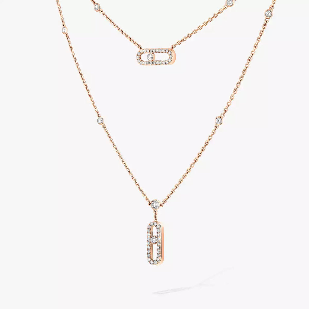 [Clover Jewelry]2 Rows Rose Gold Diamond Pave_ Necklace Move Uno