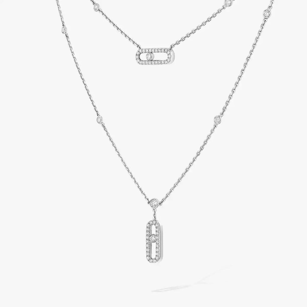 [Clover Jewelry]2 Rows Rose Gold Diamond Pave_ Necklace Move Uno