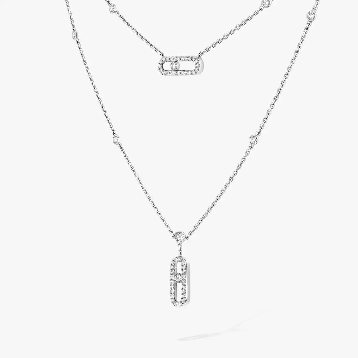 [Clover Jewelry]2 Rows Rose Gold Diamond Pave_ Necklace Move Uno