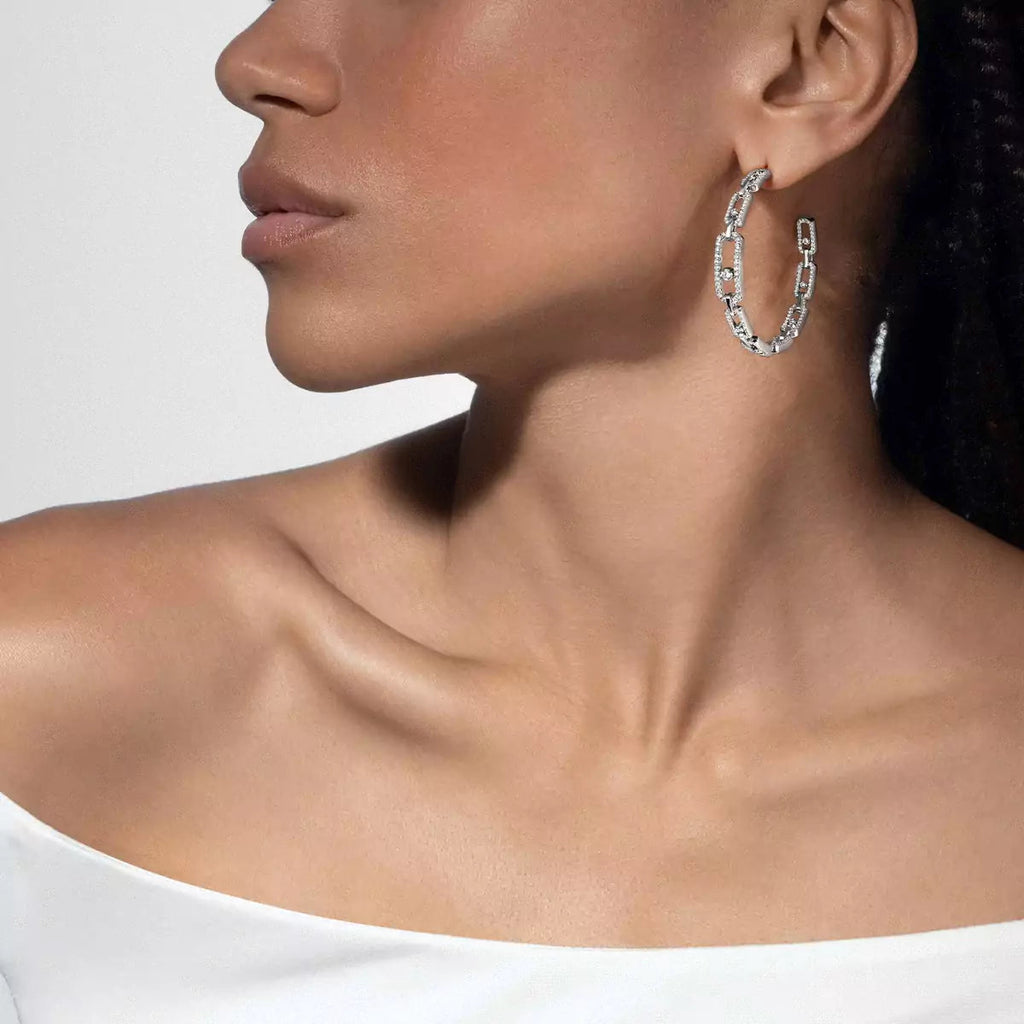 [[Clover Jewelry]Move Link Diamond Hoop Earrings