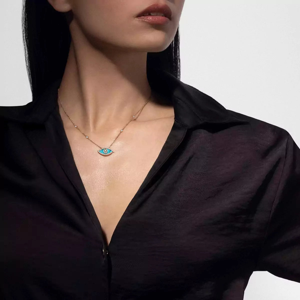 [Clover Jewelry]Lucky Eye Diamond Necklace in Rose Gold and Turquoise