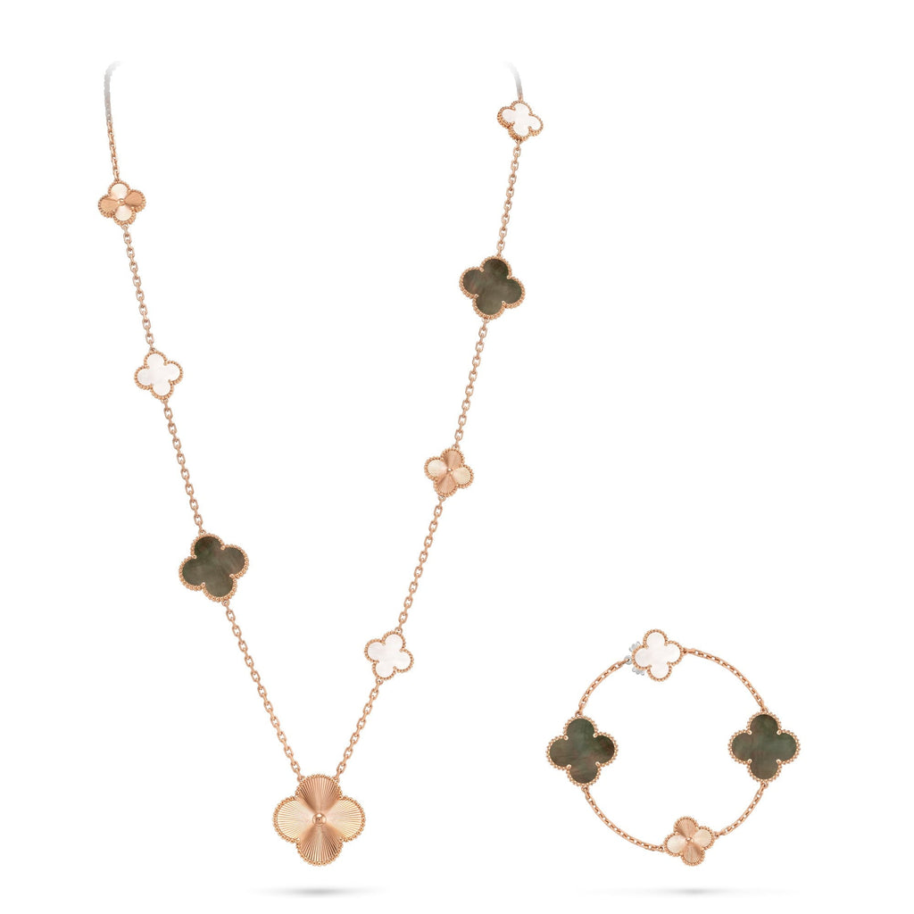 [Clover Jewelry]ABNEHMBARE KLEE 15(11+4) BLUMEN ROSÉGOLD HALSBAND SET