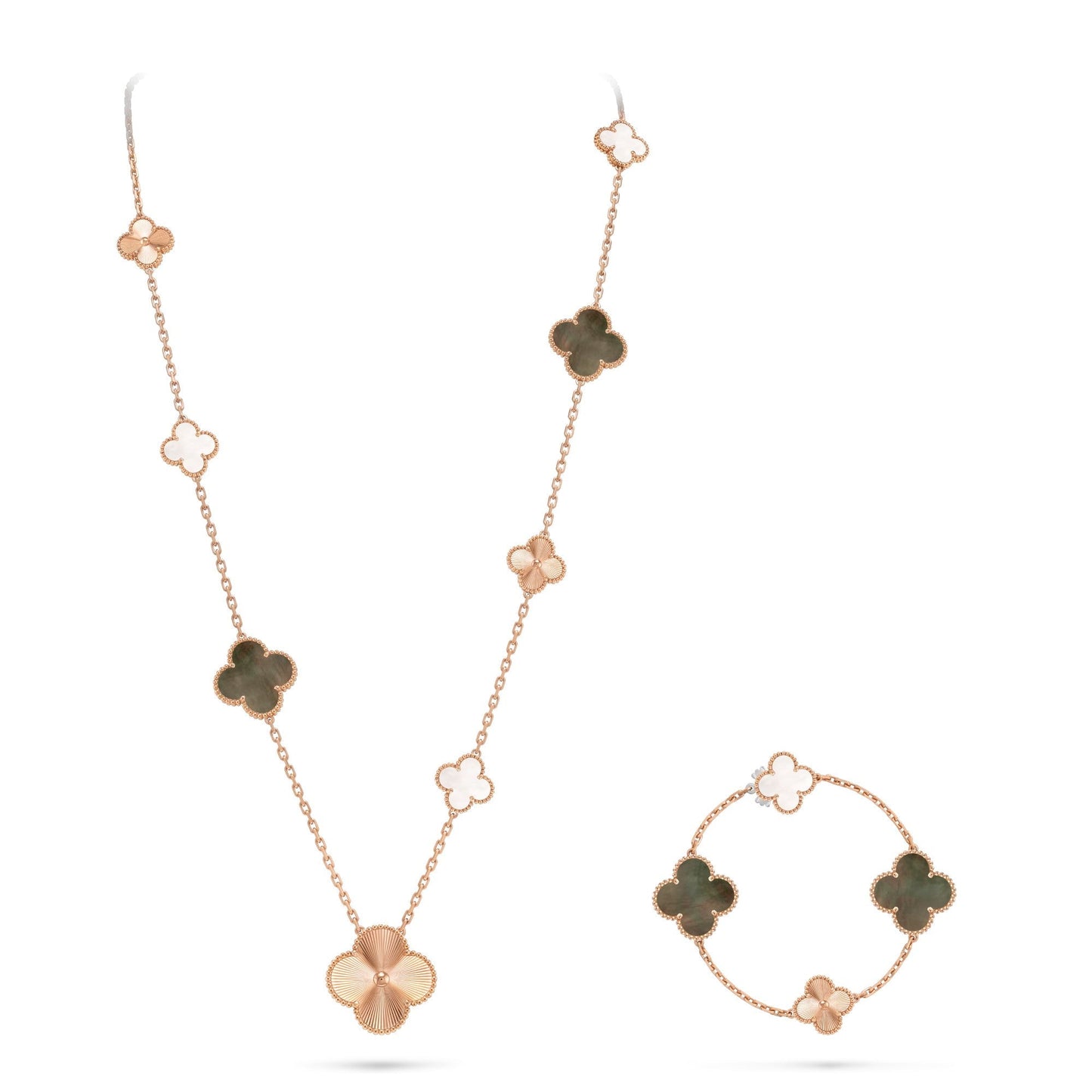 [Clover Jewelry]DETACHABLE CLOVER 15(11+4) FLOWER ROSE GOLD NECKLACE SET