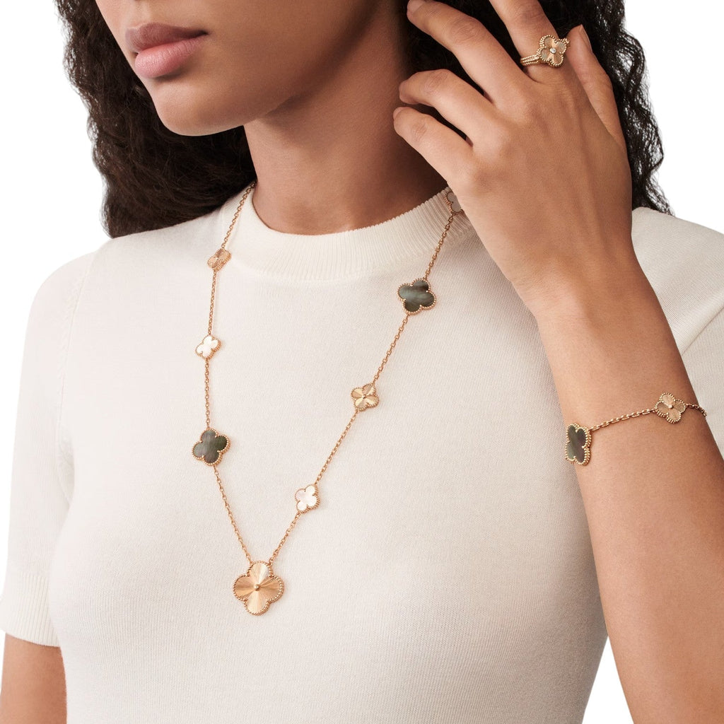 [Clover Jewelry]ABNEHMBARE KLEE 15(11+4) BLUMEN ROSÉGOLD HALSBAND SET