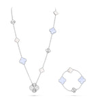 [Clover Jewelry]ABNEHMBARE KLEEBLÜTEN-HALSKE. MIT 15(11+4) BLUMEN-ANHÄNGERN, SILBER
