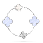 [Clover Jewelry]ABNEHMBARE KLEEBLÜTEN-HALSKE. MIT 15(11+4) BLUMEN-ANHÄNGERN, SILBER