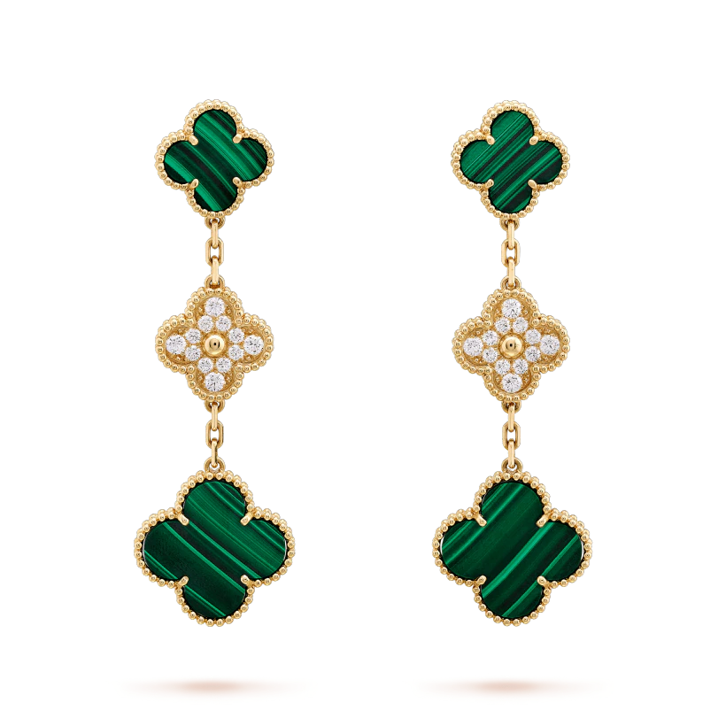 [Clover Jewelery]CLOVER EARRINGS GOLD MALACHITE DIAMOND 3 MOTIF