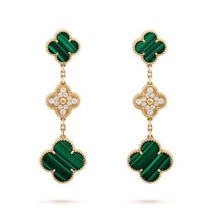 [Clover Jewelery]CLOVER EARRINGS GOLD MALACHITE DIAMOND 3 MOTIF