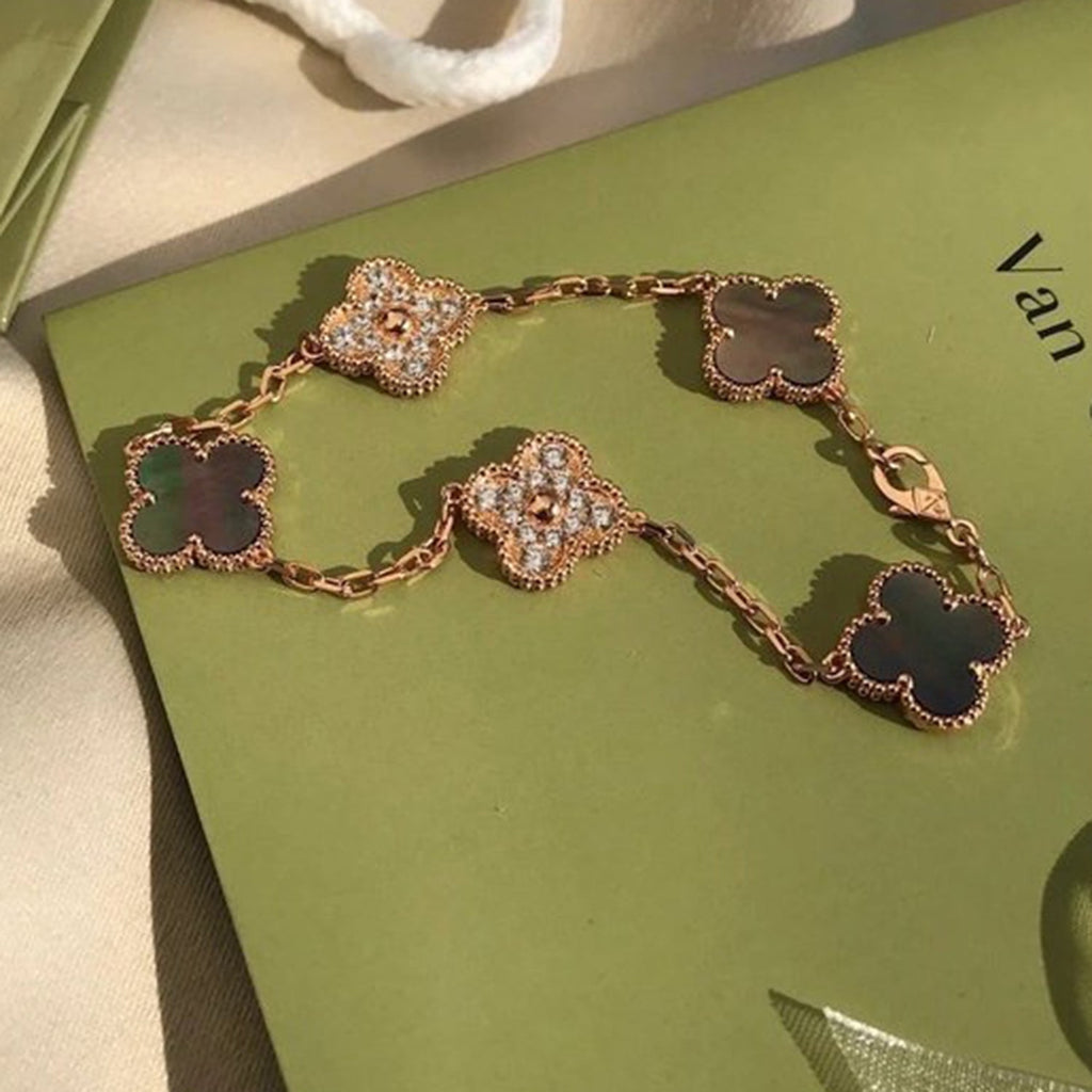 [Clover Jewelry]クローバー 5モチーフ グレーMOP ダイヤモンド ブレスレット