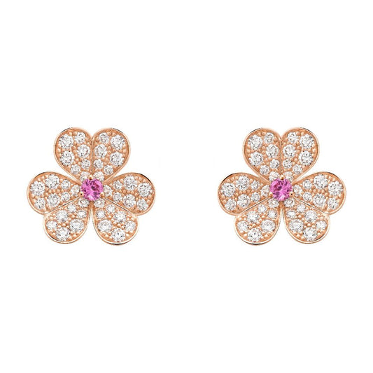 [Clover Jewelery]FRIVOLE PINK GOLD FLOWER DIAMOND EARRINGS