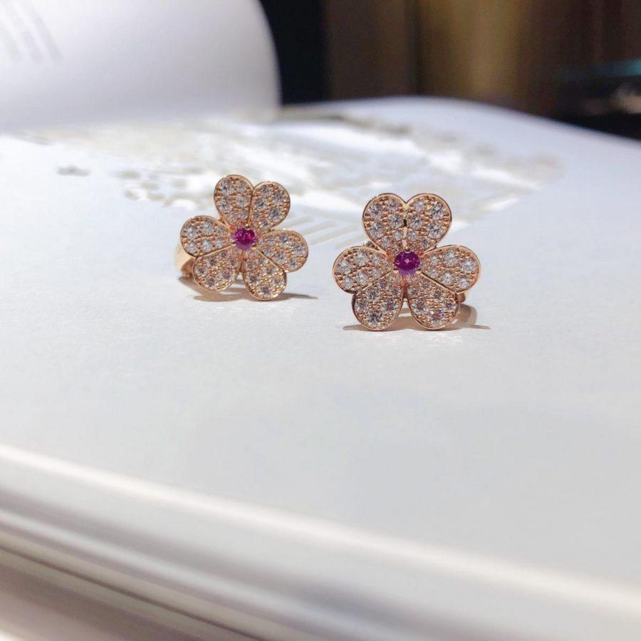 [Clover Jewelery]FRIVOLE PINK GOLD FLOWER DIAMOND EARRINGS
