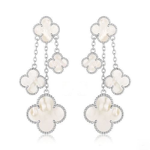 [Clover Schmuck]KLEE-OHRRINGE WEISS MOP 4 MOTIVE SILBER