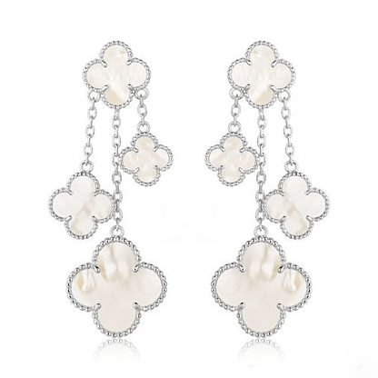[Clover Jewelery]CLOVER EARRINGS WHITE MOP 4 MOTIFS SILVER