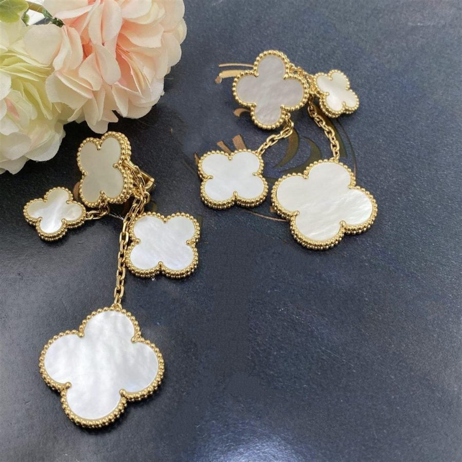 [Clover Jewelery]CLOVER EARRINGS WHITE MOP 4 MOTIFS GOLD