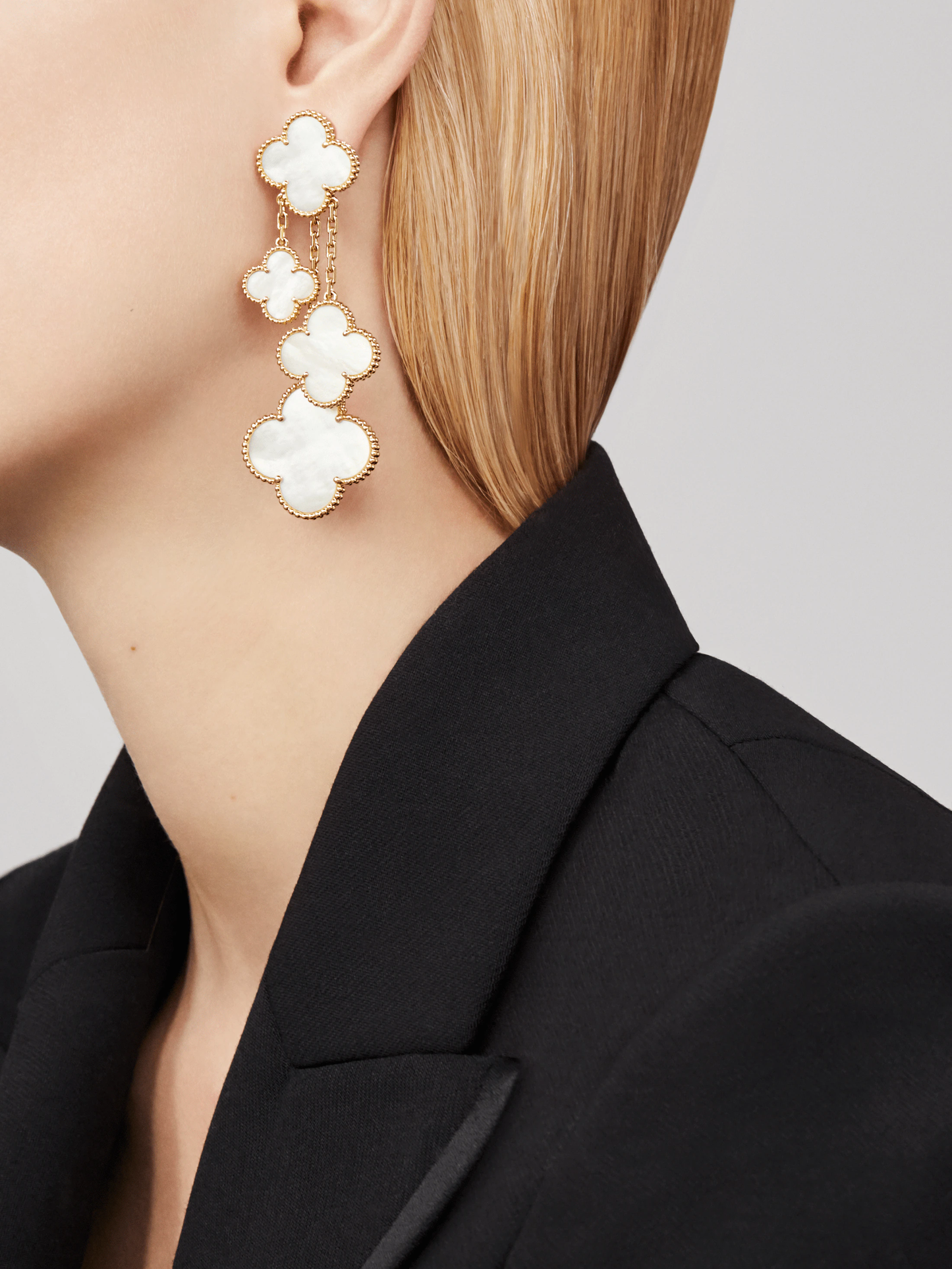 [Clover Jewelery]CLOVER EARRINGS WHITE MOP 4 MOTIFS GOLD