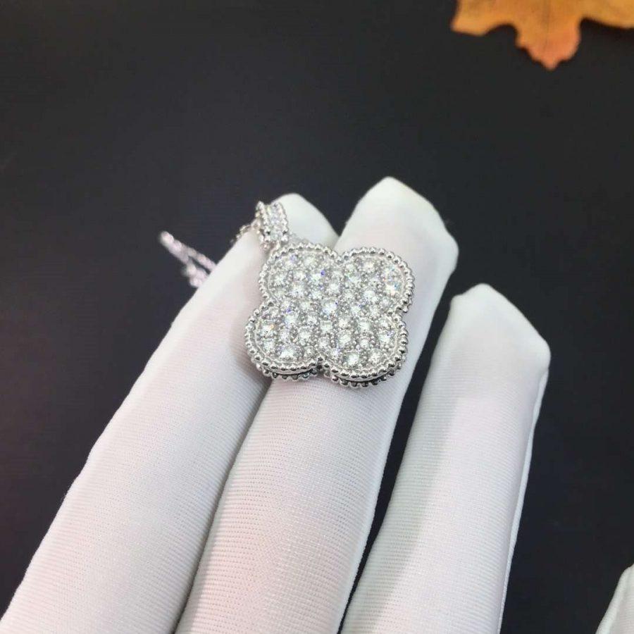 [Kleeblatt Schmuck]KLEEBLATT 25MM SILBER VOLL DIAMANT GROSSE KLEEBLATT HALSKETTE