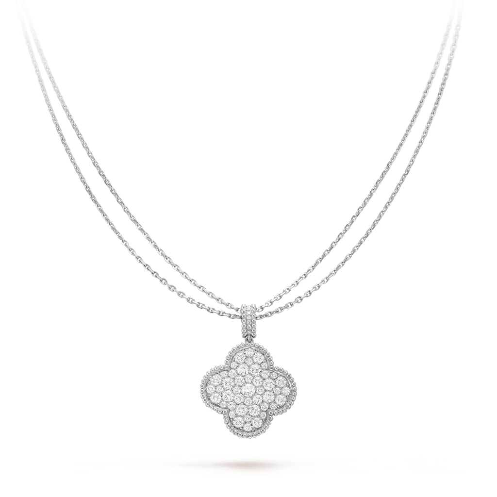 [Kleeblatt Schmuck]KLEEBLATT 25MM SILBER VOLL DIAMANT GROSSE KLEEBLATT HALSKETTE