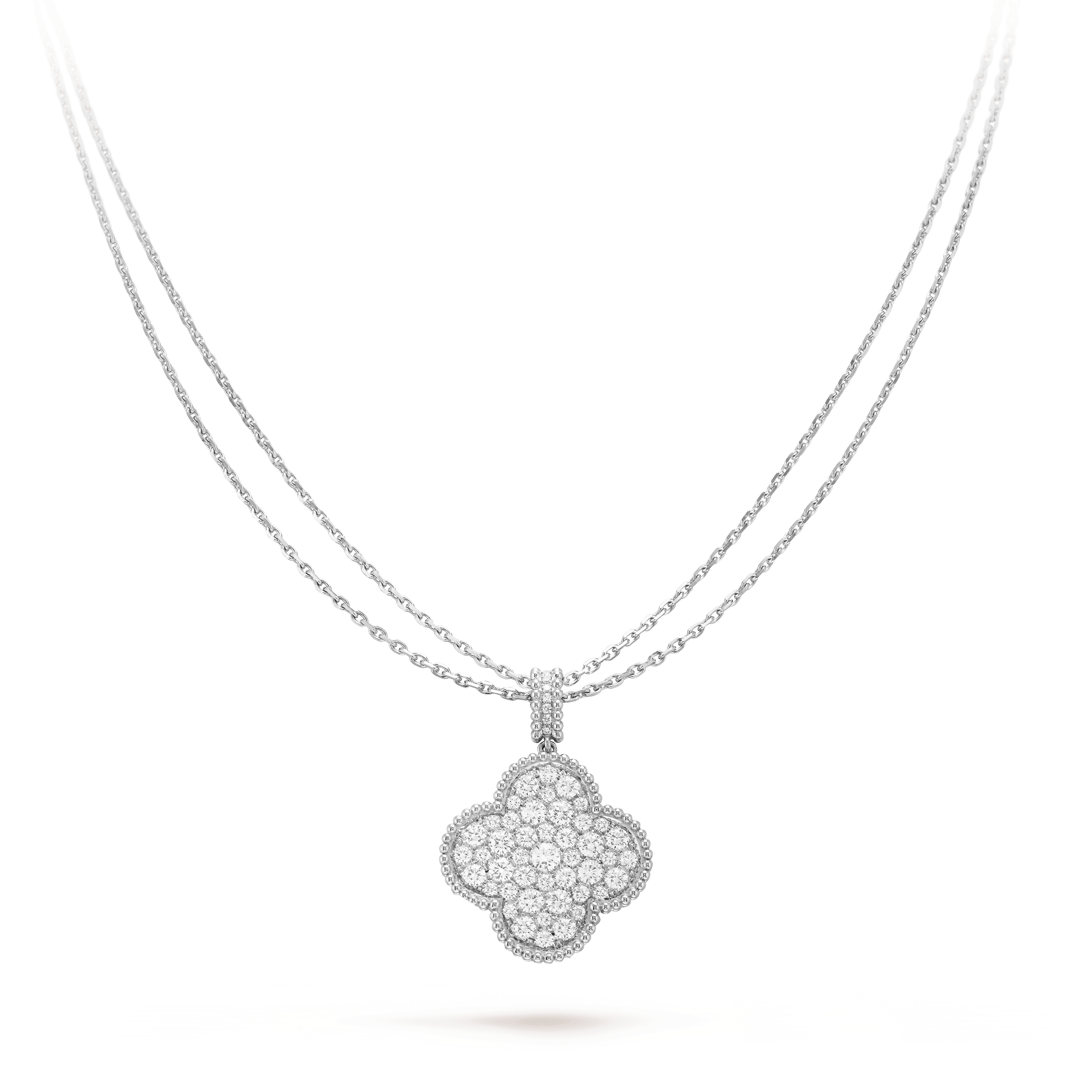 [Kleeblatt Schmuck]KLEEBLATT 25MM SILBER VOLL DIAMANT GROSSE KLEEBLATT HALSKETTE