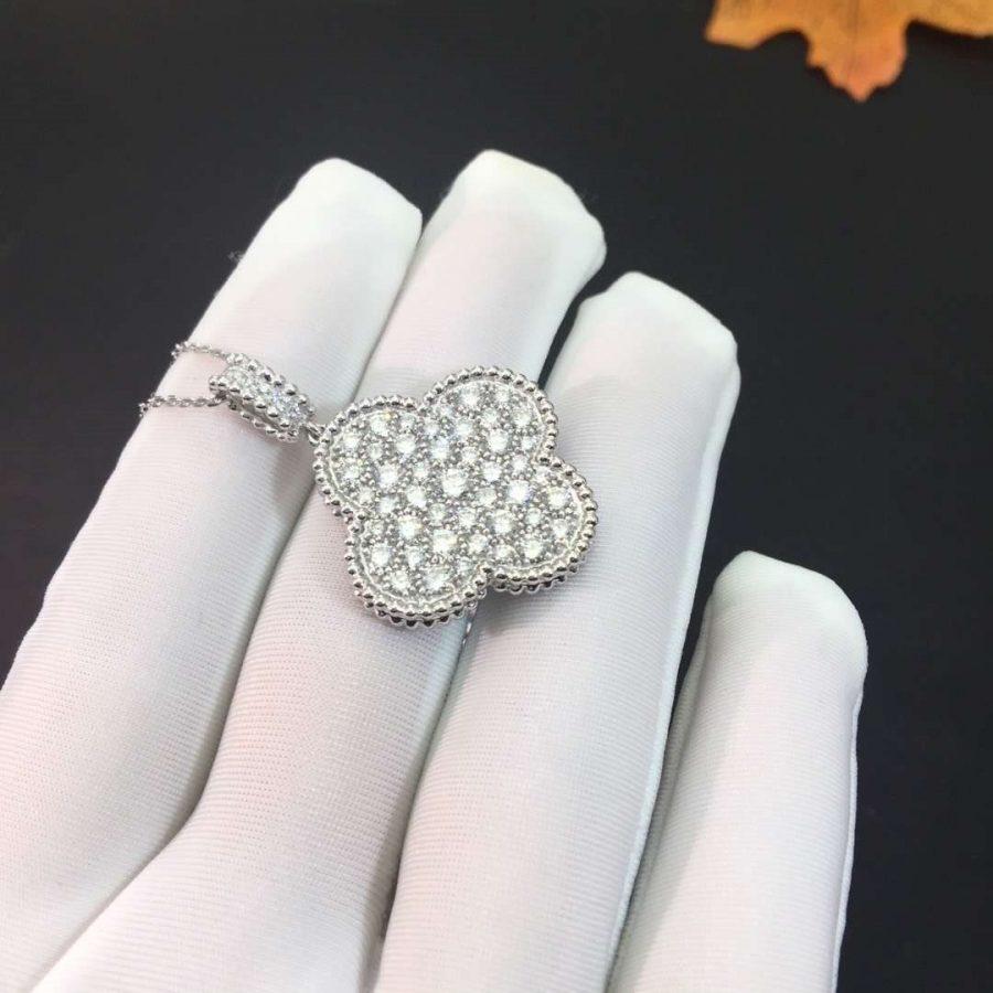 [Kleeblatt Schmuck]KLEEBLATT 25MM SILBER VOLL DIAMANT GROSSE KLEEBLATT HALSKETTE