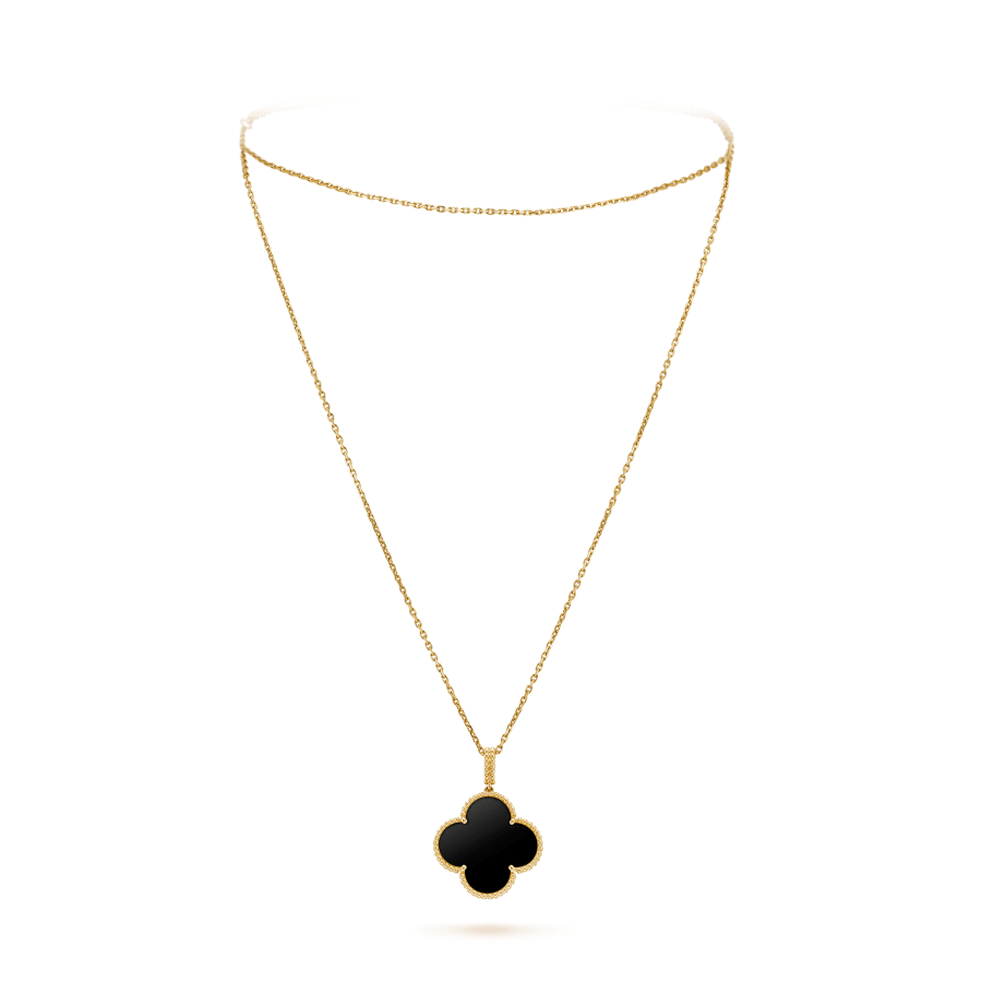 [Clover Schmuck]CLOVER 25MM GOLD ONYX GROSSE KLEEB LATT KETTE