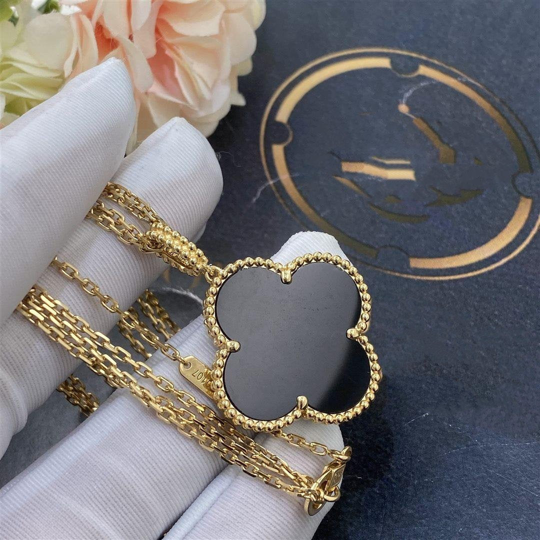 [Clover Schmuck]CLOVER 25MM GOLD ONYX GROSSE KLEEB LATT KETTE