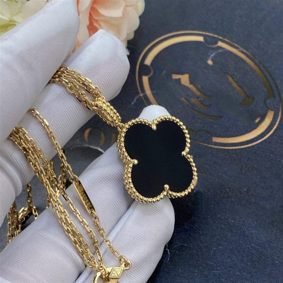 [Clover Schmuck]CLOVER 25MM GOLD ONYX GROSSE KLEEB LATT KETTE