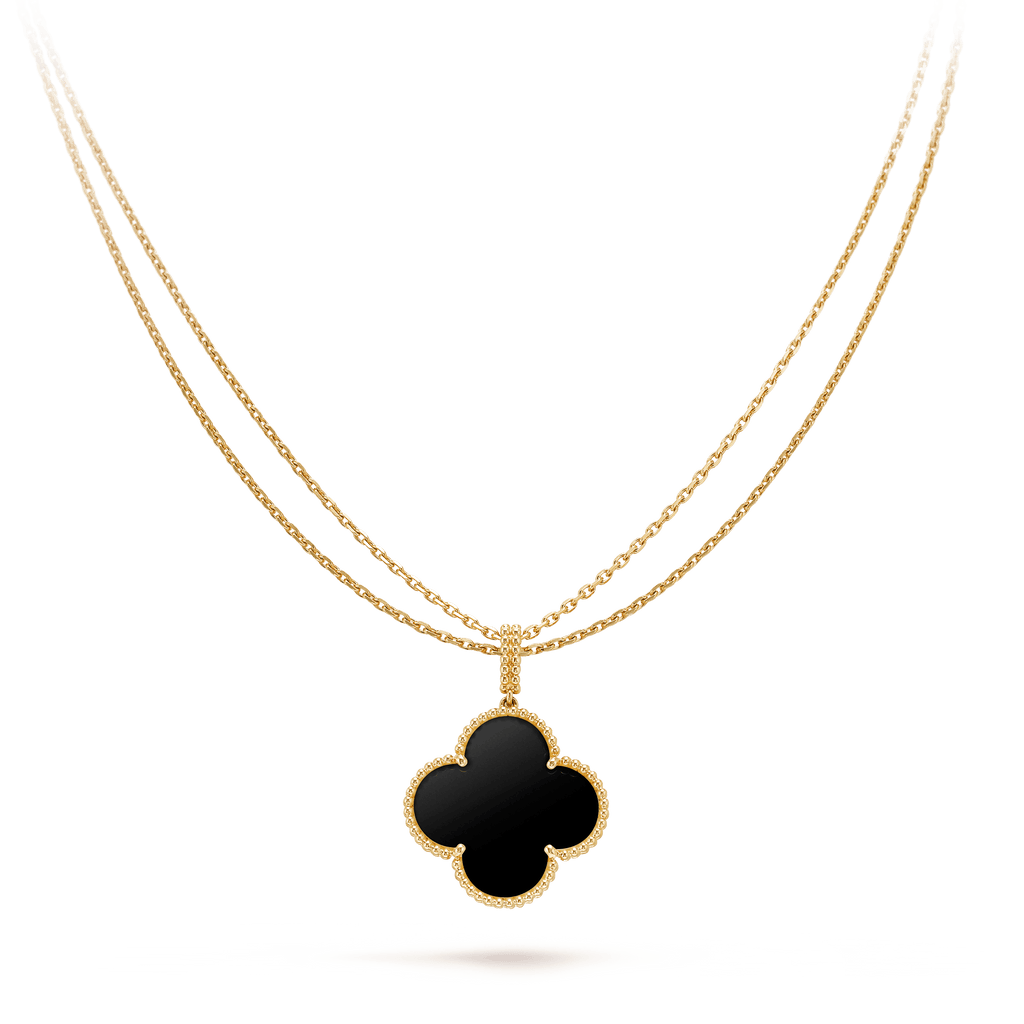 [Clover Schmuck]CLOVER 25MM GOLD ONYX GROSSE KLEEB LATT KETTE